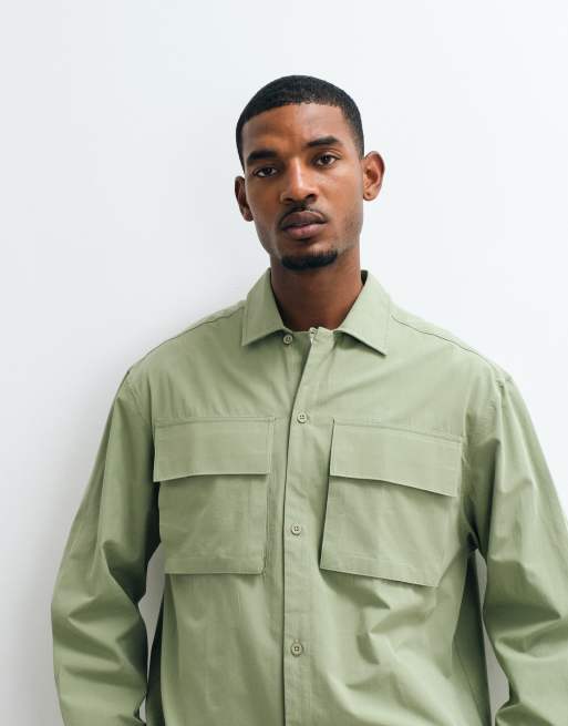 ASOS DESIGN oversized shirt with cargo pockets in green, 5 of 5