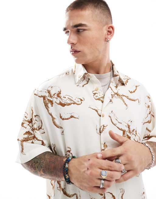ASOS DESIGN oversized shirt with cherub print in neutral, 2 of 4