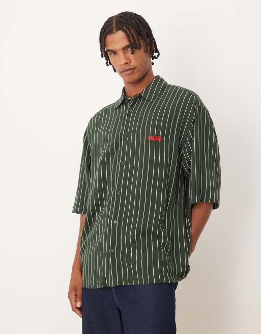 ASOS DESIGN oversized shirt with chest embroidery in dark green