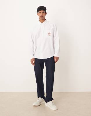 Asos Design Oversized Shirt With Chest Embroidery In White