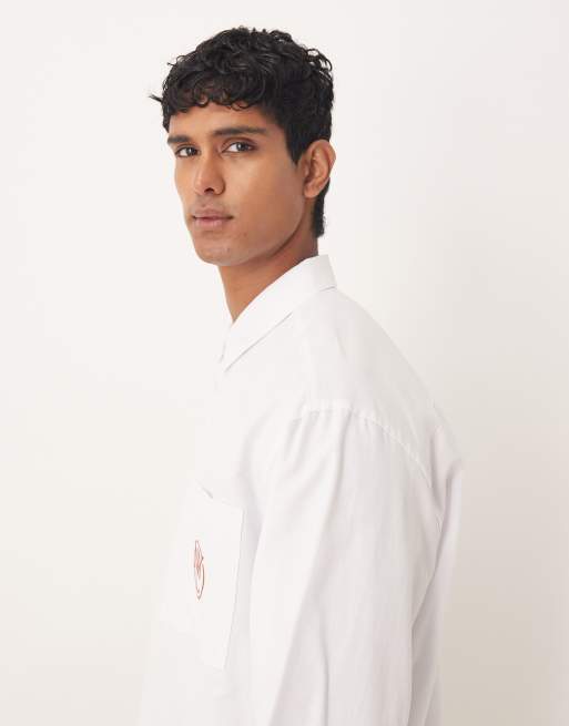 ASOS DESIGN oversized shirt with chest embroidery in white, 5 of 5