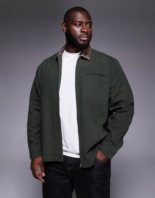 ASOS DESIGN oversized shirt with contrast leopard collar in green, 5 of 5