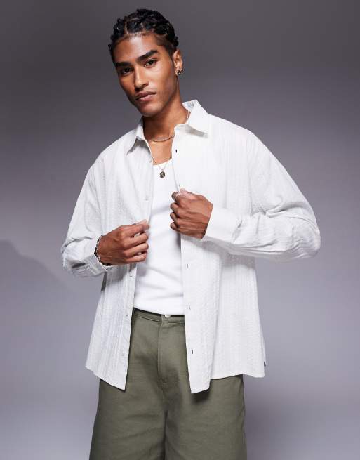 ASOS DESIGN oversized shirt with curved split seam in grey jacquard
