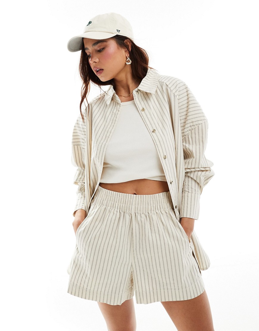 ASOS DESIGN oversized shirt with cutabout panels in structured stripe-Multi