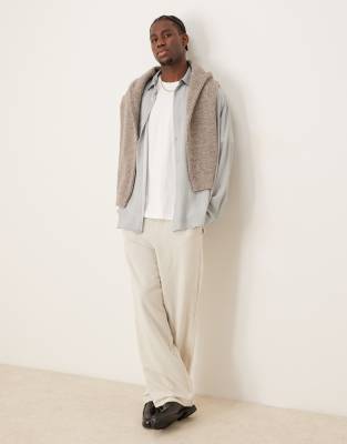 Asos Design Oversized Shirt With Embroidery In Gray