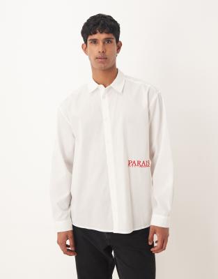 Asos Design Oversized Shirt With Embroidery In White