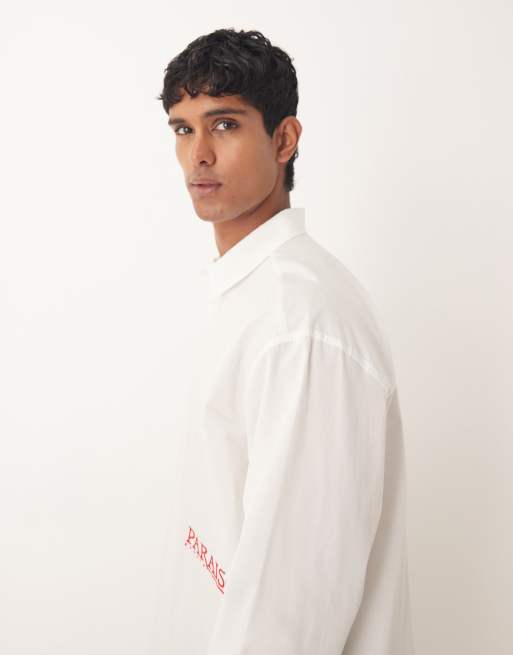 ASOS DESIGN oversized shirt with embroidery in white, 4 of 5