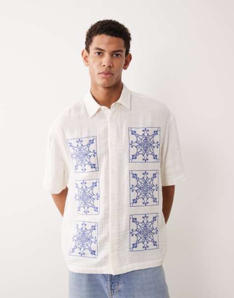 ASOS DESIGN oversized shirt with embroidery in white - view 1