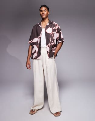 Asos Design Oversized Shirt With Floral Print In Blue