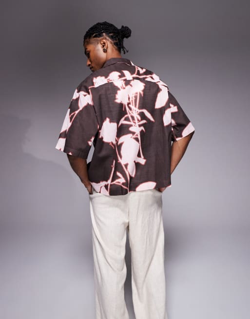 ASOS DESIGN oversized shirt with floral print in brown, 4 of 4
