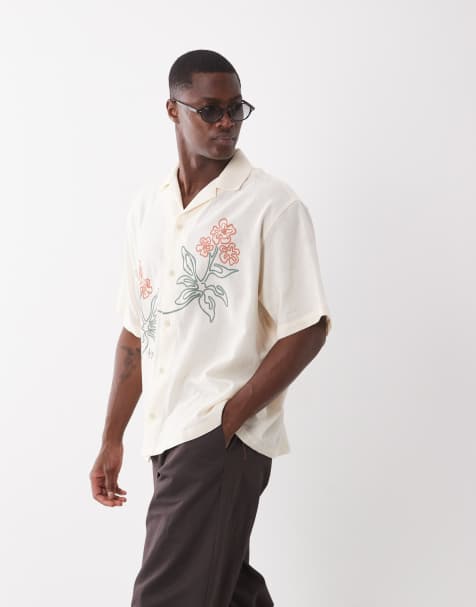 ASOS DESIGN oversized shirt with floral print in cream