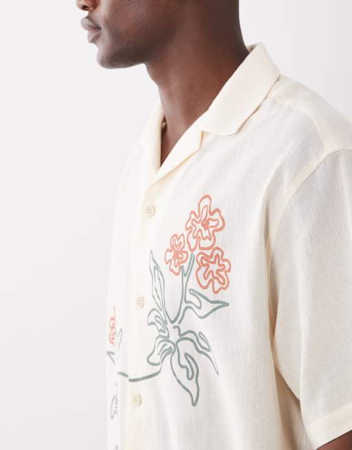 ASOS DESIGN oversized shirt with floral print in cream, 5 of 5
