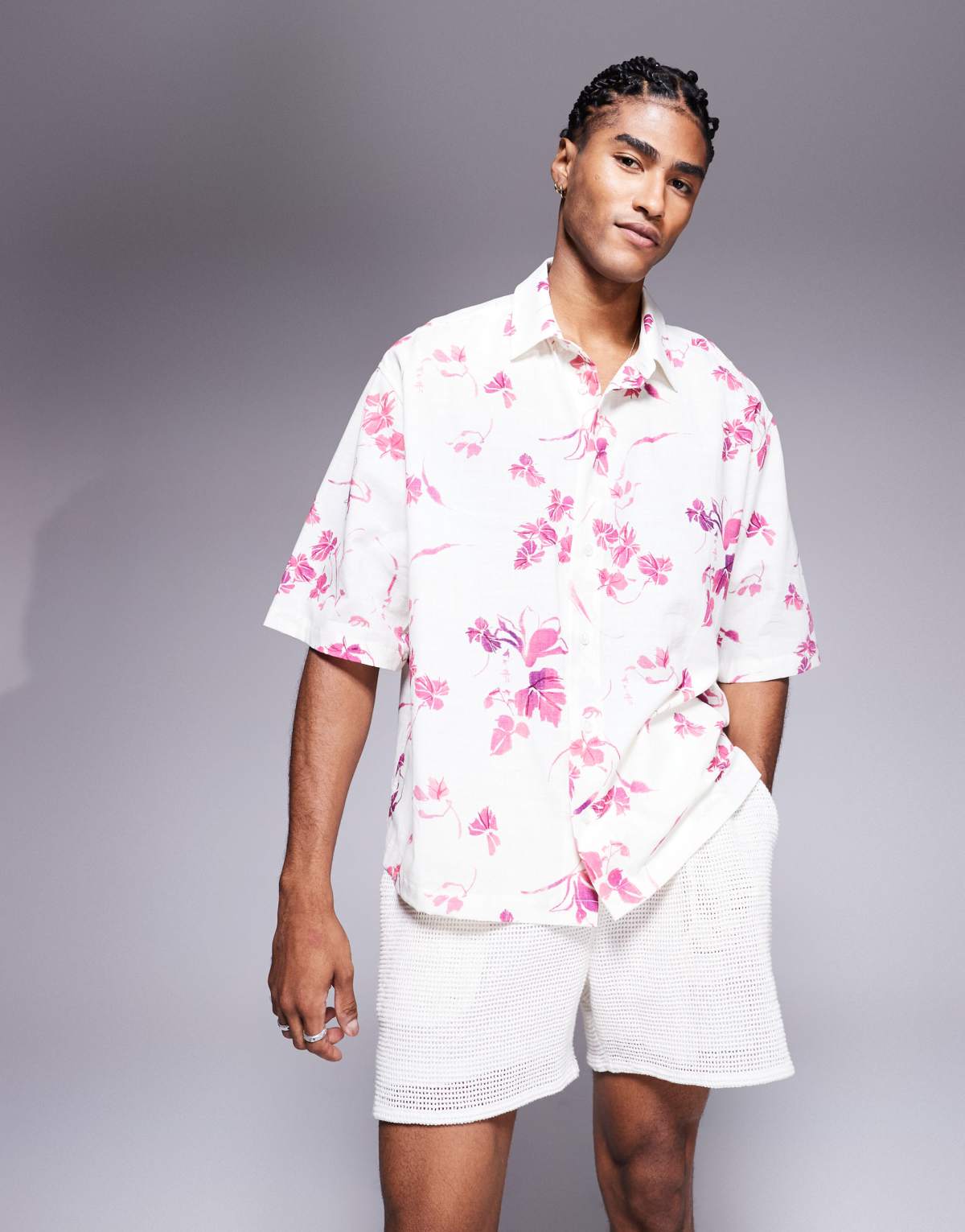 ASOS DESIGN oversized shirt with floral print in white