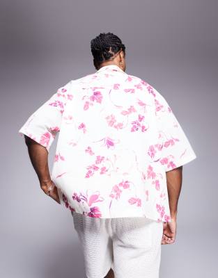 Asos Design Oversized Shirt With Floral Print In White