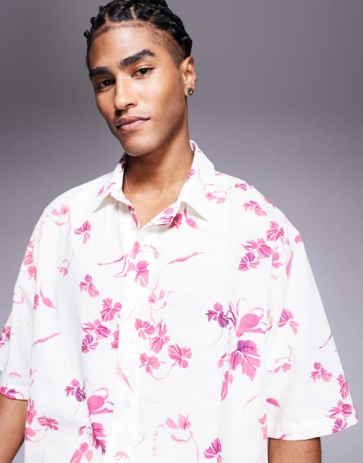 ASOS DESIGN oversized shirt with floral print in white, 4 of 4