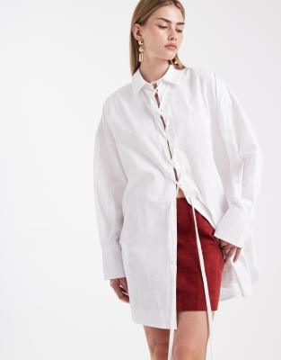 Asos Design Oversized Shirt With Lace Up Detail In White