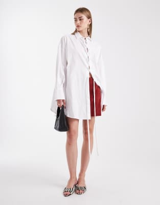 Asos Design Oversized Shirt With Lace Up Detail In White