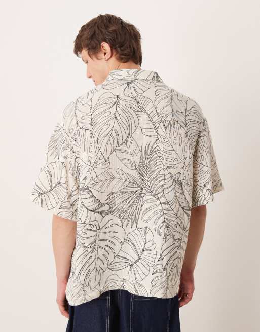 ASOS DESIGN oversized shirt with leaf print in white, 3 of 5