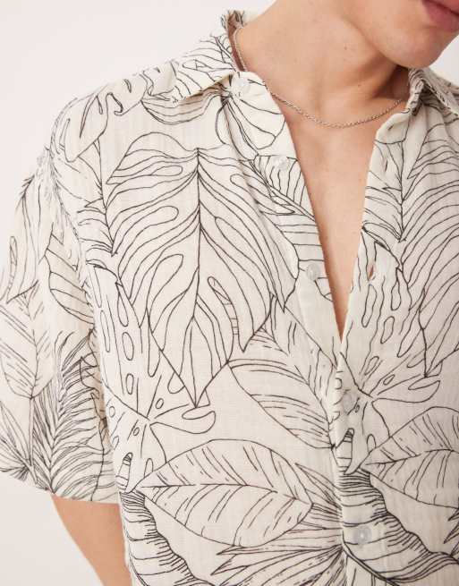 ASOS DESIGN oversized shirt with leaf print in white, 5 of 5