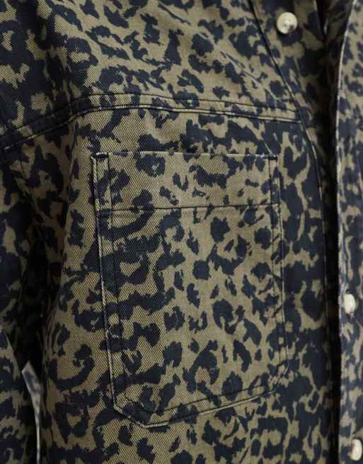 ASOS DESIGN oversized shirt with leopard print in brown | ASOS