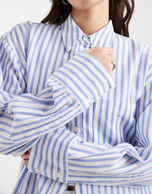ASOS DESIGN oversized shirt with linen in blue stripe, 3 of 4
