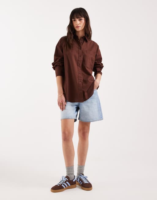 ASOS DESIGN oversized shirt with linen in brown, 2 of 4
