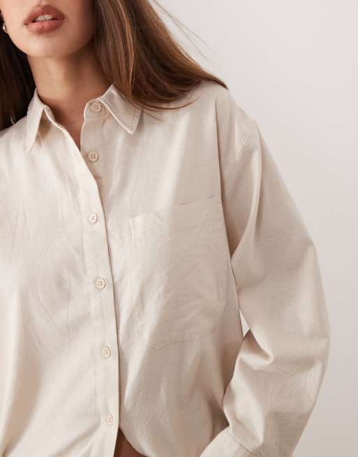 ASOS DESIGN oversized shirt with linen in natural, 4 of 4