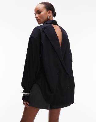 Asos Design Oversized Shirt With Open Back Detail In Black