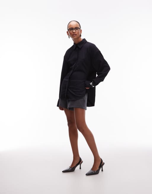 ASOS DESIGN oversized shirt with open back detail in black pinstripe