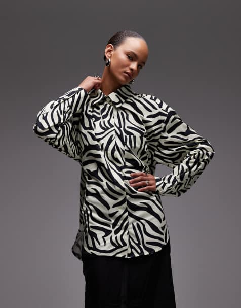 ASOS DESIGN oversized shirt with open back detail in zebra print - view 1