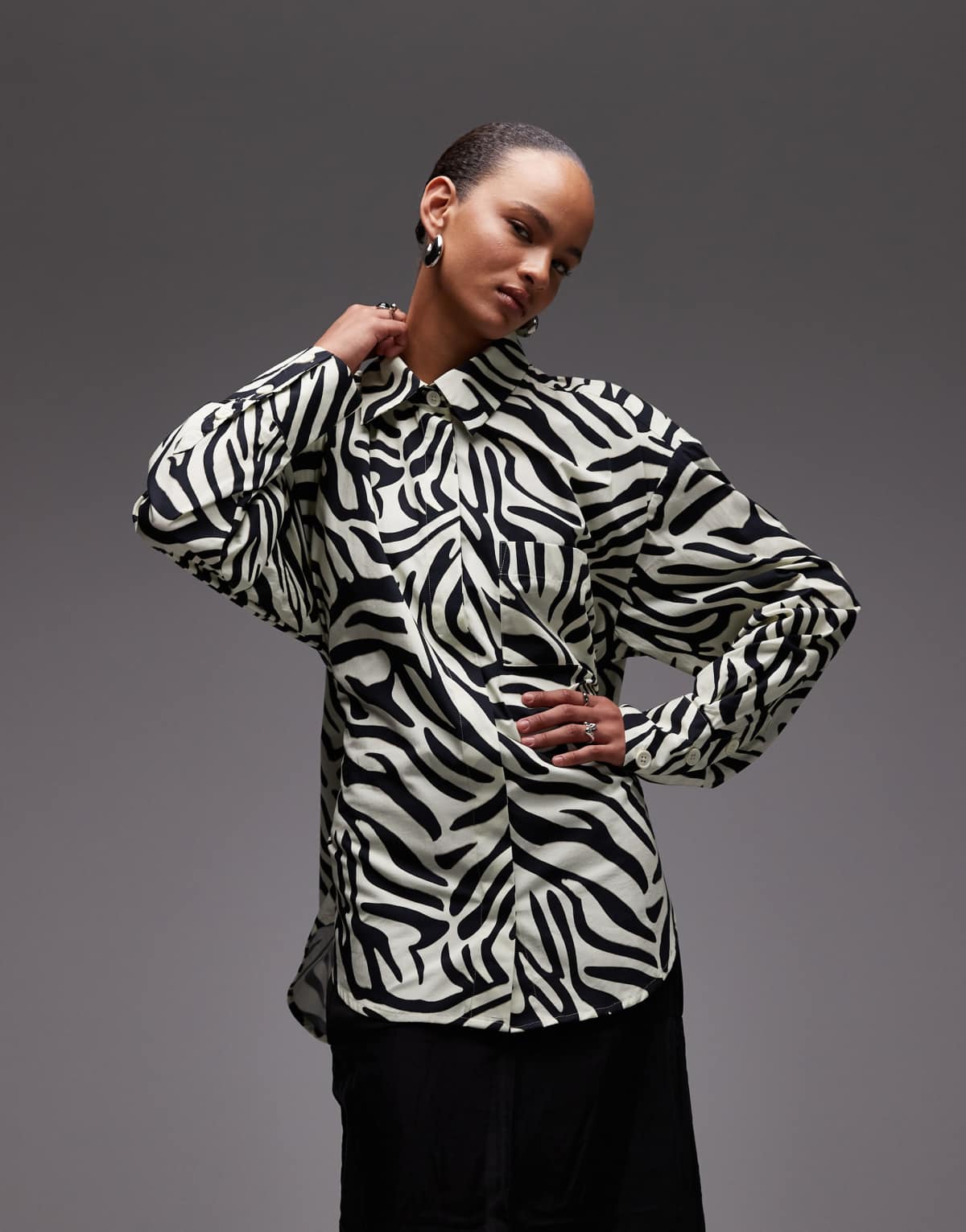 ASOS DESIGN oversized shirt with open back detail in zebra print
