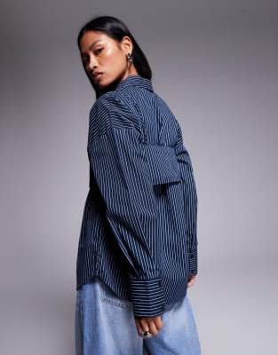 Asos Design Oversized Shirt With Overlay Cami In Blue