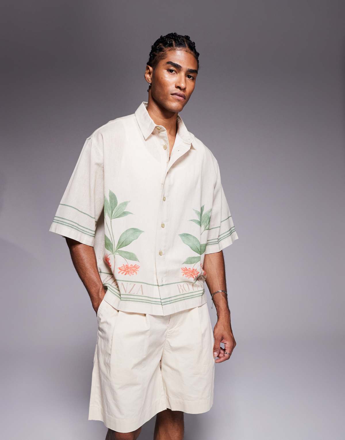 ASOS DESIGN oversized shirt with placement print in cream
