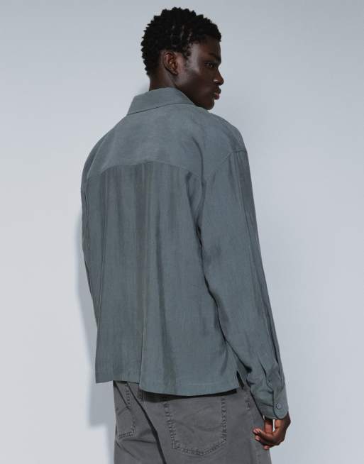 ASOS DESIGN oversized shirt with placket detail in grey, 5 of 5