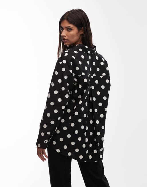 ASOS DESIGN oversized shirt with pleat in black polka dot, 3 of 4