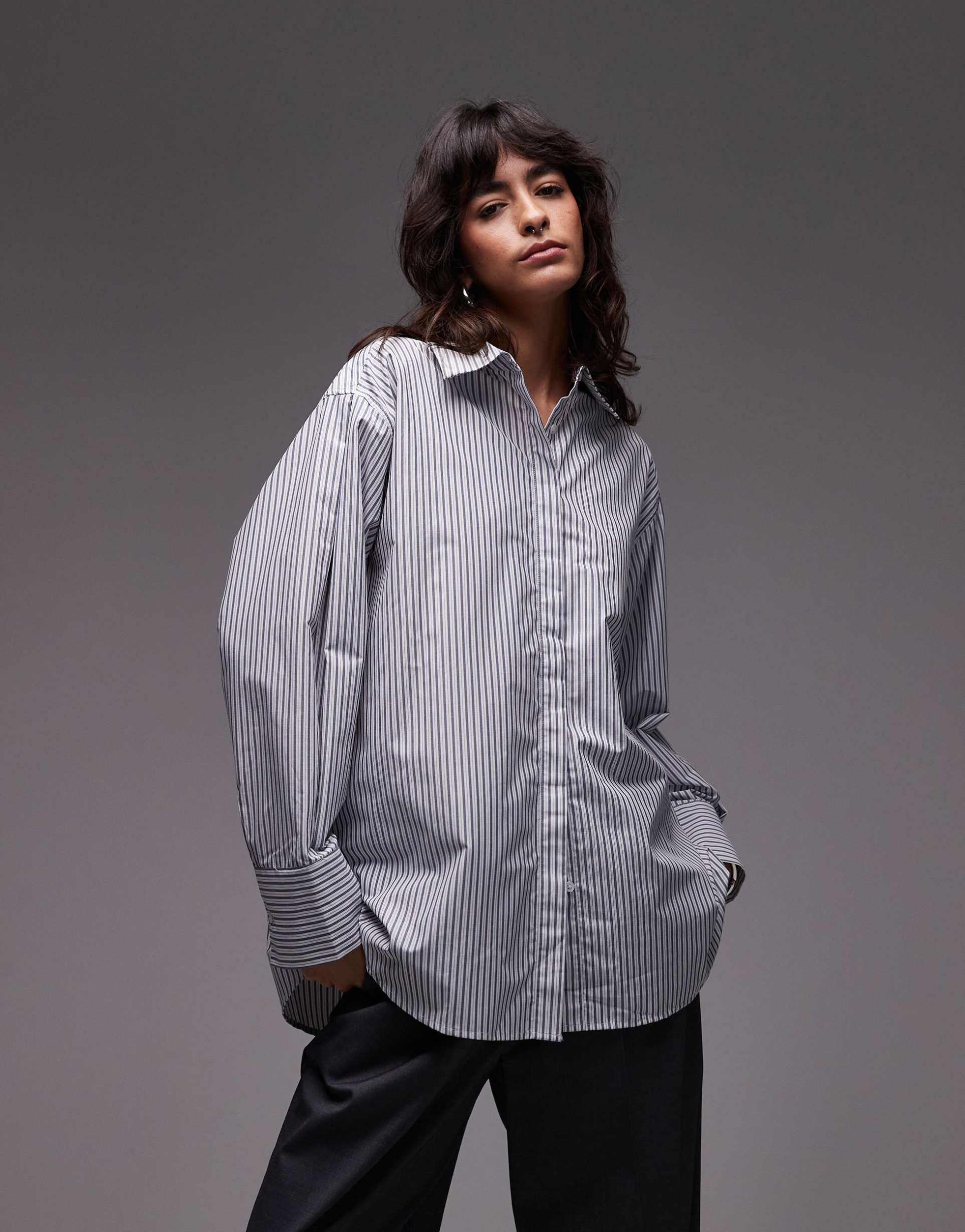 asos design oversized shirt with pleat in mensy stripe