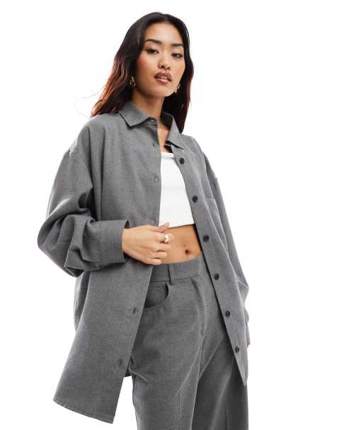 ASOS DESIGN oversized shirt with pocket co-ord in grey - view 1