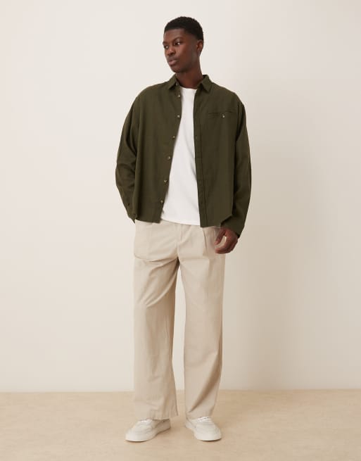 ASOS DESIGN oversized shirt with pocket detail in khaki, 2 of 5