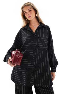 Asos Design Oversized Shirt With Pocket In Black Stripe - Part Of A Set