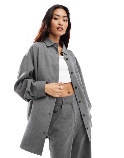 ASOS DESIGN oversized shirt with pocket in grey (part of a set)