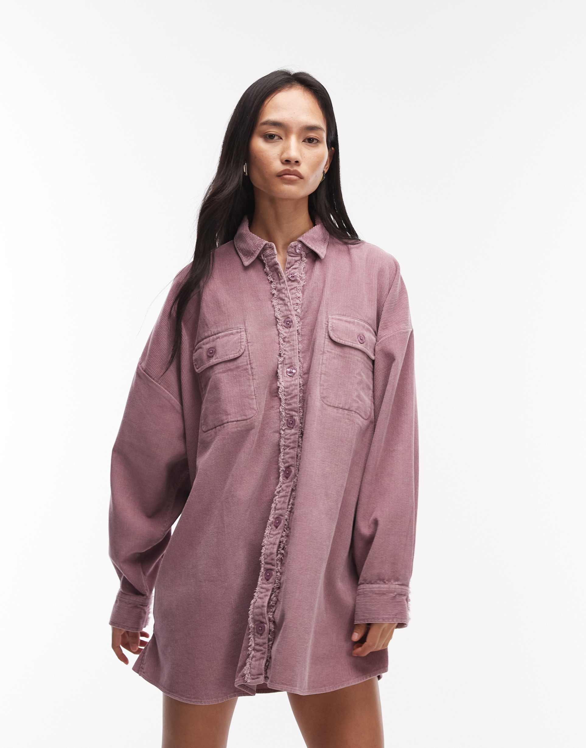 asos design oversized shirt with pockets in washed lilac