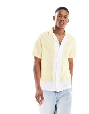 ASOS DESIGN oversized shirt with revere collar in pale yellow