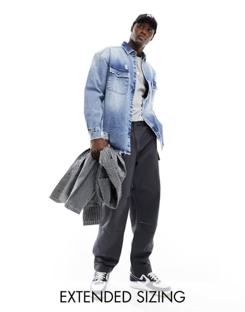 ASOS DESIGN oversized shirt with ripped detailing in blue acid wash - view 1