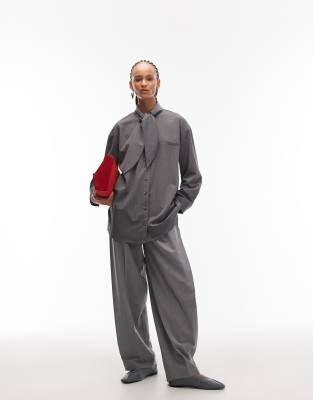 Asos Design Oversized Shirt With Scarf Detail In Gray