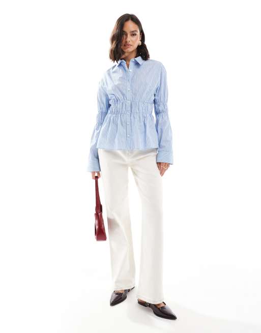 ASOS DESIGN oversized shirt with shirring details in blue