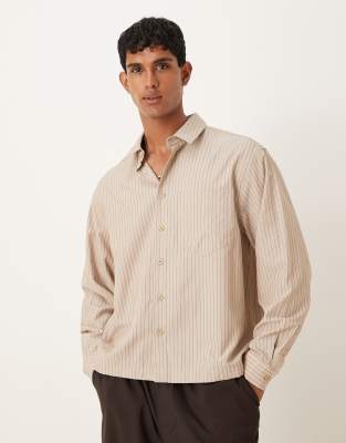 Asos Design Oversized Shirt With Stripe In Brown