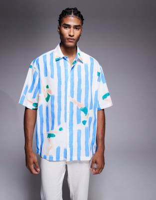 Asos Design Oversized Shirt With Stripe Print In Blue
