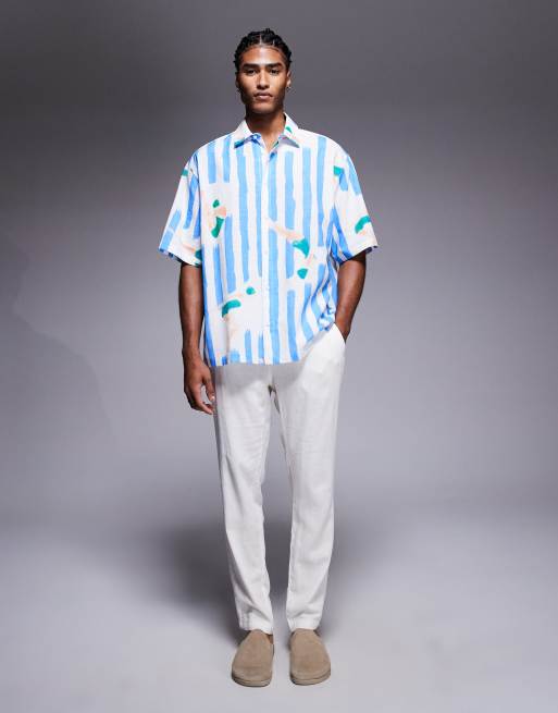 ASOS DESIGN oversized shirt with stripe print in blue, 3 of 5