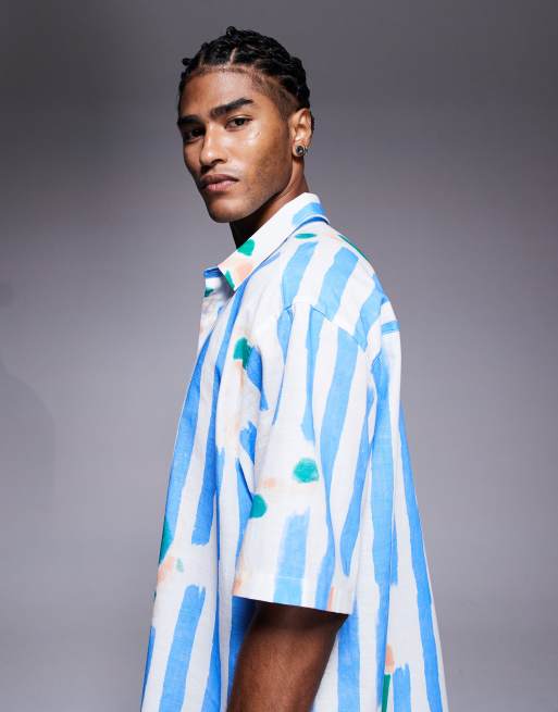 ASOS DESIGN oversized shirt with stripe print in blue, 4 of 5