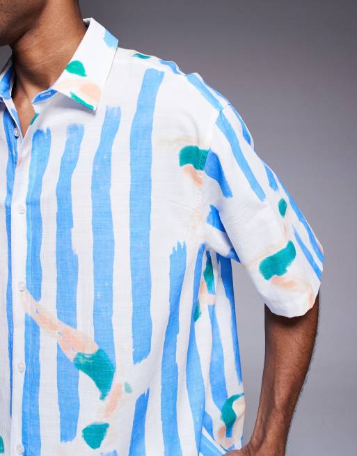 ASOS DESIGN oversized shirt with stripe print in blue, 5 of 5